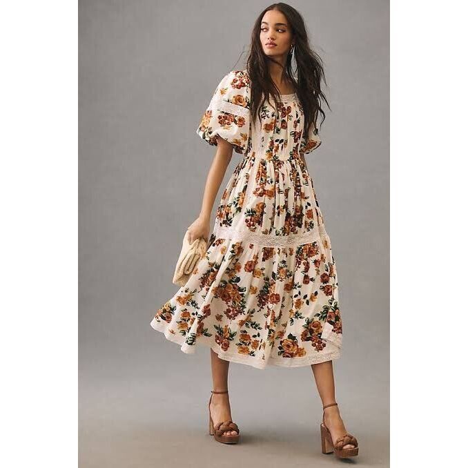 Anthropologie Mille Tiered Square-Neck Dress